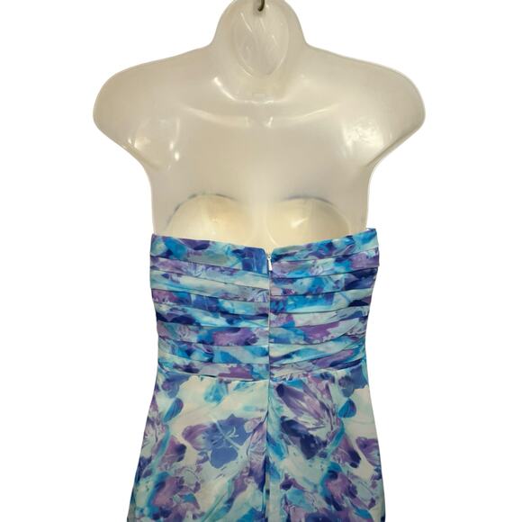 Handmade Floral Chiffon Strapless Maxi Dress Babydoll Pleated Feminine Festival - Picture 3 of 12